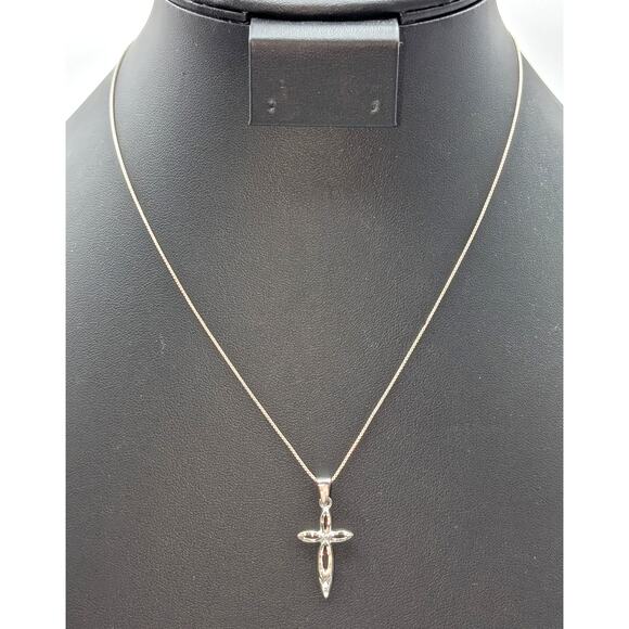 925 Sterling Silver Diamond Cut Open Cross Pendant Box Chain 17" Necklace - Picture 1 of 7